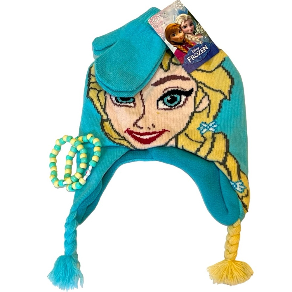 ELSA FROZEN Disney girls snow hat mittens and bracelets